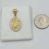 Pendants - 14K Gold Plated. Our Lady Guadalupe - Virgen Guadalupe - Oval. Clear Crystals.