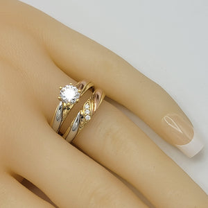 Rings - Solid 925 Sterling Silver. Tri Color Gold Plated. Wedding Engagement Ring. Men Women