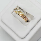 Rings - Solid 925 Sterling Silver. Tri Color Gold Plated. Wedding Engagement Ring. Men Women