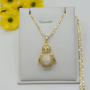 Necklace - 14K Gold Plated. Penguin with crystals Pendant (Optional Pendant Only). *Premium Q*