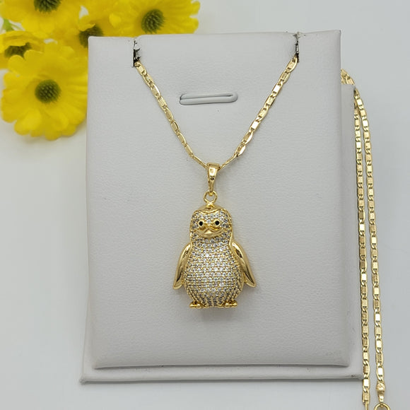 Necklace - 14K Gold Plated. Penguin with crystals Pendant (Optional Pendant Only). *Premium Q*