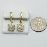 Sets - 14K Gold Plated. Icy Square Necklace - Earrings - Set. *PremiumQ*