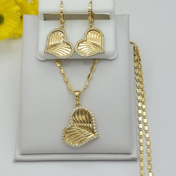 Sets - 14K Gold Plated. Heart Necklace - Earrings - Set. *PremiumQ*