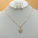 Sets - 14K Gold Plated. Clear crystal Flower Necklace - Earrings - Set. *PremiumQ*