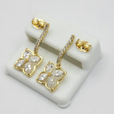 Sets - 14K Gold Plated. Clear crystal Flower Necklace - Earrings - Set. *PremiumQ*
