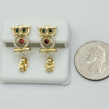 Sets - 14K Gold Plated. Movable crystal. Owl. Necklace - Earrings - Set. *PremiumQ*