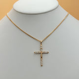 Necklace - 18K Gold Plated. Crucifix Jesus Cross Pendant & Cuban Chain. *Premium Q*