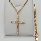 Necklace - 18K Gold Plated. Crucifix Jesus Cross Pendant & Cuban Chain. *Premium Q*