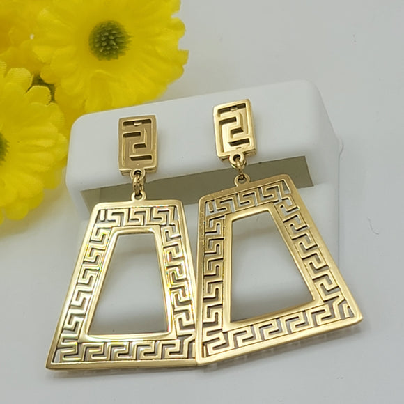 Earrings - Stainless Steel - Gold Plated. Greek Key