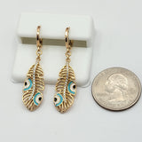 Earrings - 18K Gold Plated. Feather Evil Eye. *Premium Q*