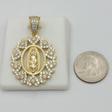 Necklace - 14K Gold Plated. Virgen Guadalupe Icy Hearts Medal. (Optional Pendant Only) *Premium Q*