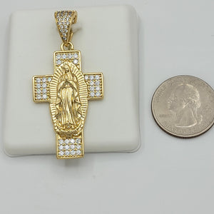 Necklace - 14K Gold Plated. Virgen Guadalupe Icy Cross Pendant. (Optional Pendant Only) *Premium Q*