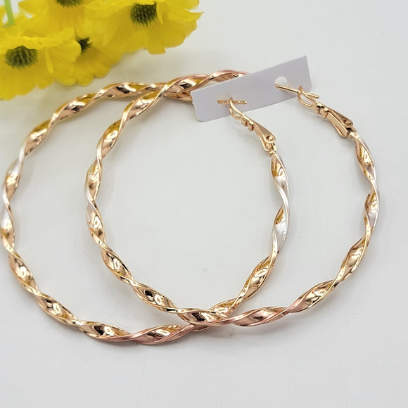 Earrings - 18K Gold Plated. Twisted Hoops 2.25in D *Premium Q*