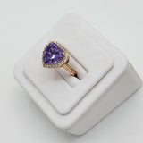 Rings - 18K Gold Plated. Purple Crystal Heart Ring. *Premium Q*