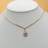 Sets - 18K Gold Plated. Pink Crystal Drop - Pendant - Chain - Earrings *Premium Q*