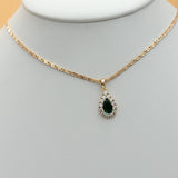 Sets - 18K Gold Plated. Green Crystal Drop - Pendant - Chain - Earrings *Premium Q*
