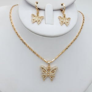 Sets - 18K Gold Plated. Butterfly Clear Cystals - Pendant - Chain - Earrings *Premium Q*