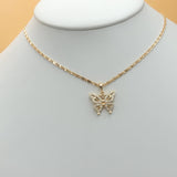 Sets - 18K Gold Plated. Butterfly Clear Cystals - Pendant - Chain - Earrings *Premium Q*
