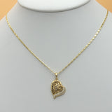 Sets - 14K Gold Plated. Greek Design Heart - Chain - Earrings Set. *Premium Q*