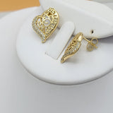 Sets - 14K Gold Plated. Greek Design Heart - Chain - Earrings Set. *Premium Q*