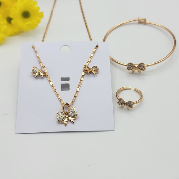 Sets - 18K Gold Plated. Heart Bow Set For Kids Girls. *Premium Q*