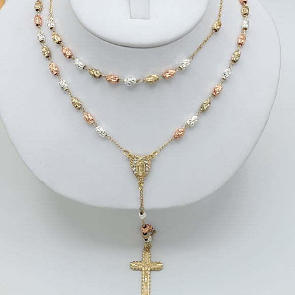 CLOSEOUT* Rosary - Tri Color Gold Plated. Our Lady of Guadalupe. Virgen Guadalupe. Heart.