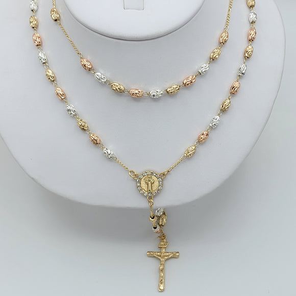 CLOSEOUT* Rosary - Tri Color Gold Plated. Saint Benedict. San Benito.