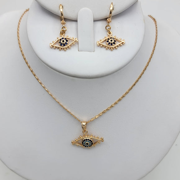 Sets - 18K Gold Plated. Blue Crystals Eyes. Necklace - Pendant *Premium Q*
