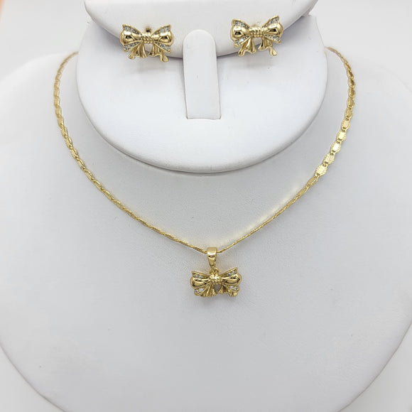 Sets - 14K Gold Plated. Clear Crystals Bow Set. *Premium Q*