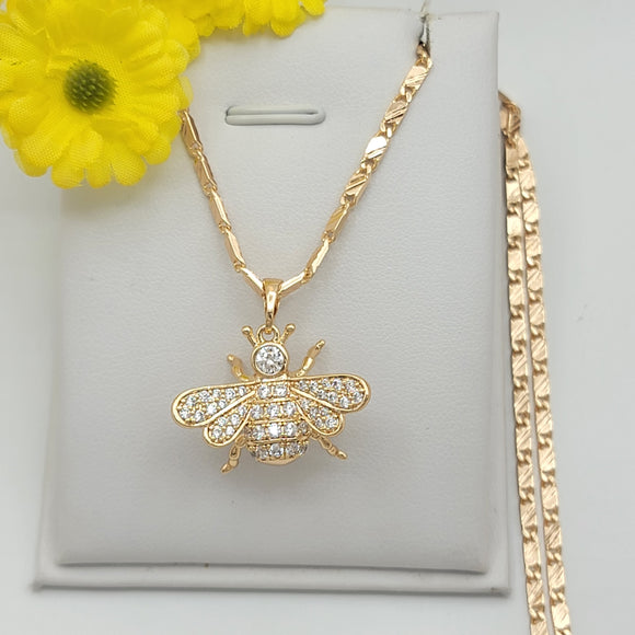 Necklace - 18K Gold Plated. BEE Pendant. *Premium Q*