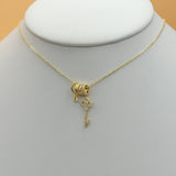 Necklace - 14K Gold Plated. CZ Key Pendant & Chain. Llave *Premium Q*