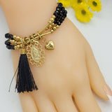 Bracelets - Gold Plated. Black Crystals Virgen de Guadalupe Set of 3 bracelets *Premium Q*