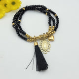 Bracelets - Gold Plated. Black Crystals Virgen de Guadalupe Set of 3 bracelets *Premium Q*