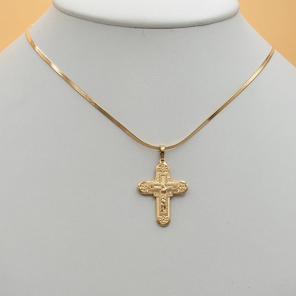 CLOSEOUT* Necklace - 18K Gold Plated. Crucifix Jesus Cross Pendant & Chain. *Premium Q*