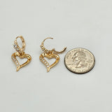 Earrings - 18K Gold Plated. Clear Crystal Heart Hoops. *Premium Q*