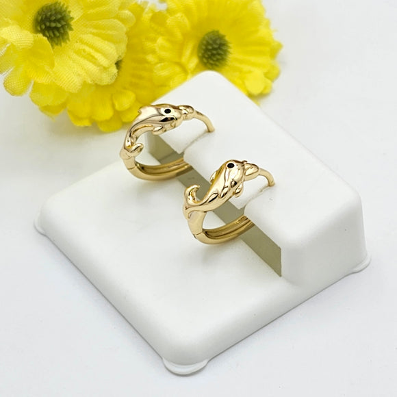 Earrings - 14K Gold Plated. Dolphin Small Hoops.