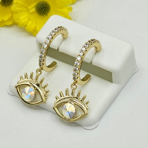 Earrings - 14K Gold Plated. Evil Eye Hoops. *Premium Q*