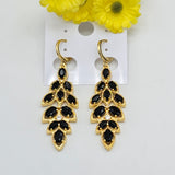 Earrings - 14K Gold Plated. Cascade Long Earrings. Black Crystals.