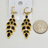 Earrings - 14K Gold Plated. Cascade Long Earrings. Black Crystals.