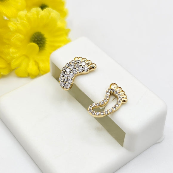 Earrings - 14K Gold Plated. Small Stud Feet Earrings. 11mm *Premium Q*