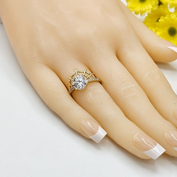 Rings - 14K Gold Plated. Clear Crystals Spider Web. *Premium Q*