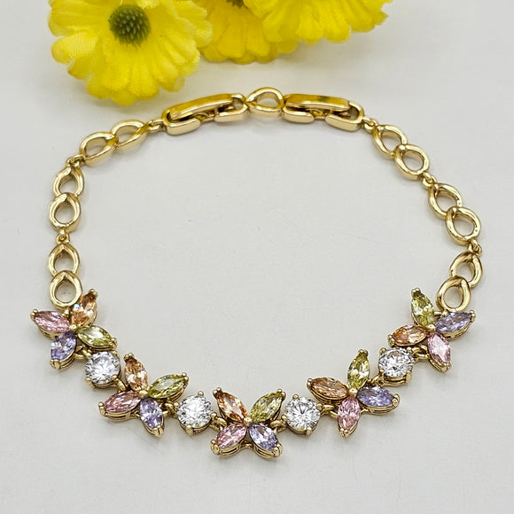 Bracelets - 14K Gold Plated. Multicolor crystals Flowers. *Premium Q*