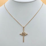 Necklace - 18K Gold Plated. Linked Hearts Cross Pendant & Chain. *Premium Q*