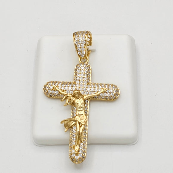 Pendants - 14K Gold Plated. CZ Crucifix Jesus Christ Cross. *Premium Q*