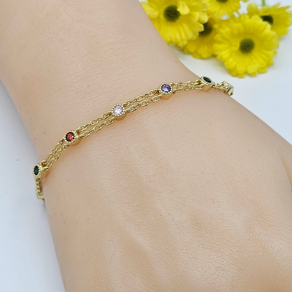 Bracelets - 14K Gold Plated. Multicolor Crystals Bracelet. *PremiumQ*