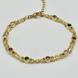 Bracelets - 14K Gold Plated. Multicolor Crystals Bracelet. *PremiumQ*