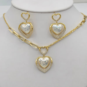 Sets - 14K Gold Plated.  Heart Pendant Fancy Necklace - Earrings Set. *Premium Q*