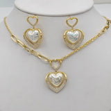 Sets - 14K Gold Plated.  Heart Pendant Fancy Necklace - Earrings Set. *Premium Q*