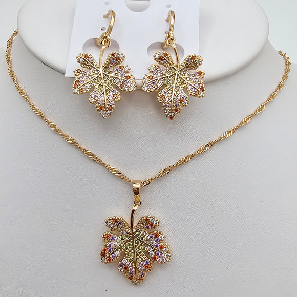CLOSEOUT* Sets - 18K Gold Plated. Leaves - Leaf. Pendant - Chain - Earrings *Premium Q*