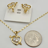 Sets - 14K Gold Plated.  Arrow through Heart Pendant Chain Earrings Set. *Premium Q*